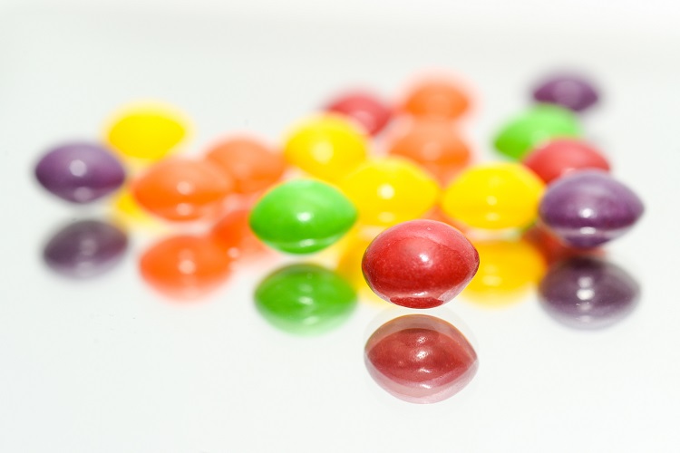 image of skittles on table