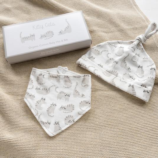 Kitty Cats Organic Cotton Baby Hat & Bib
